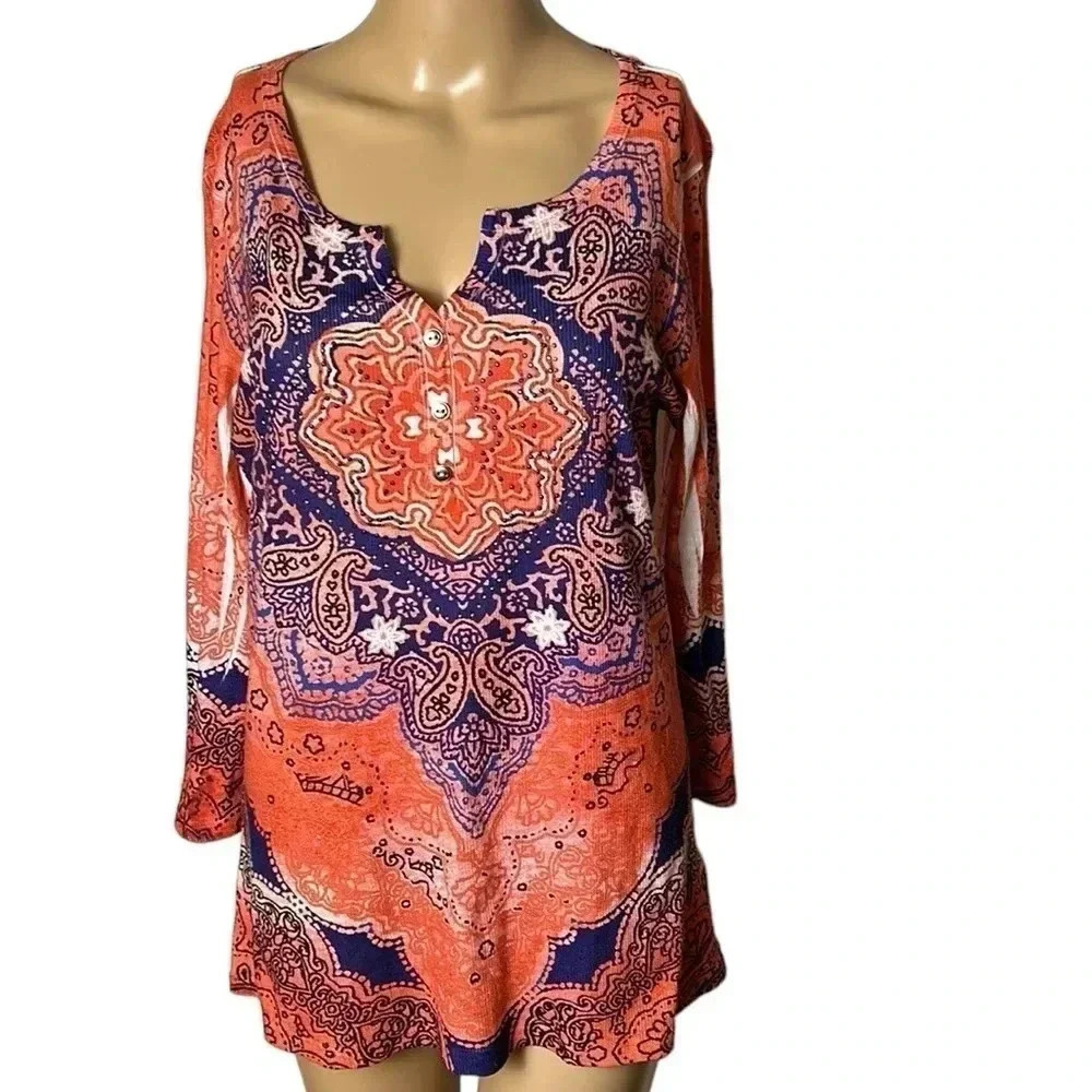 ONE WORLD,Energe,tunic top,women Medium .NWOT,embellished,beads,artsy,multicolor